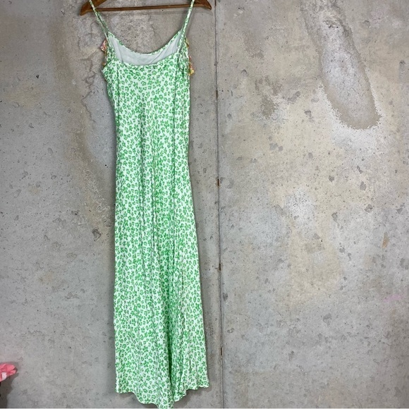 Rixo target bright green leopard orange floral sleeveless midi slip dress - Picture 4 of 7